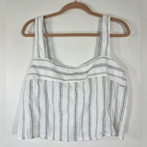 NEW BY ANTHROPOLOGIE SQUARE-NECK LINEN CROPPED TANK.